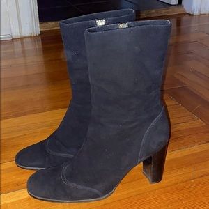 CHANEL Black Suede Leather Ankle High Heel Boots